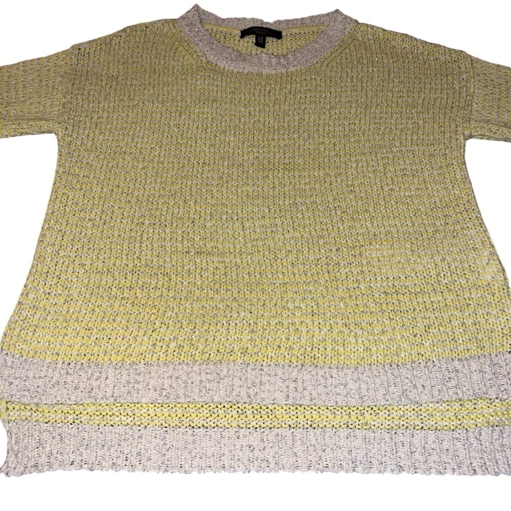 EUC MaxMara Yellow Silver Metallic Crew Neck Sweater 3/4 Sleeve Small Oversized - Picture 3 of 8